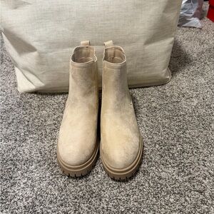 Old Navy Beige Suede Chelsea Lug Ankle Boots